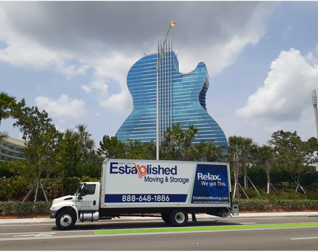 an established moving & storage truck outside the hard rock casino in south florida