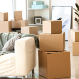 Several piles of boxes in an apartment