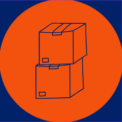 Storage Boxes colored blue inside of an Orange circular icon